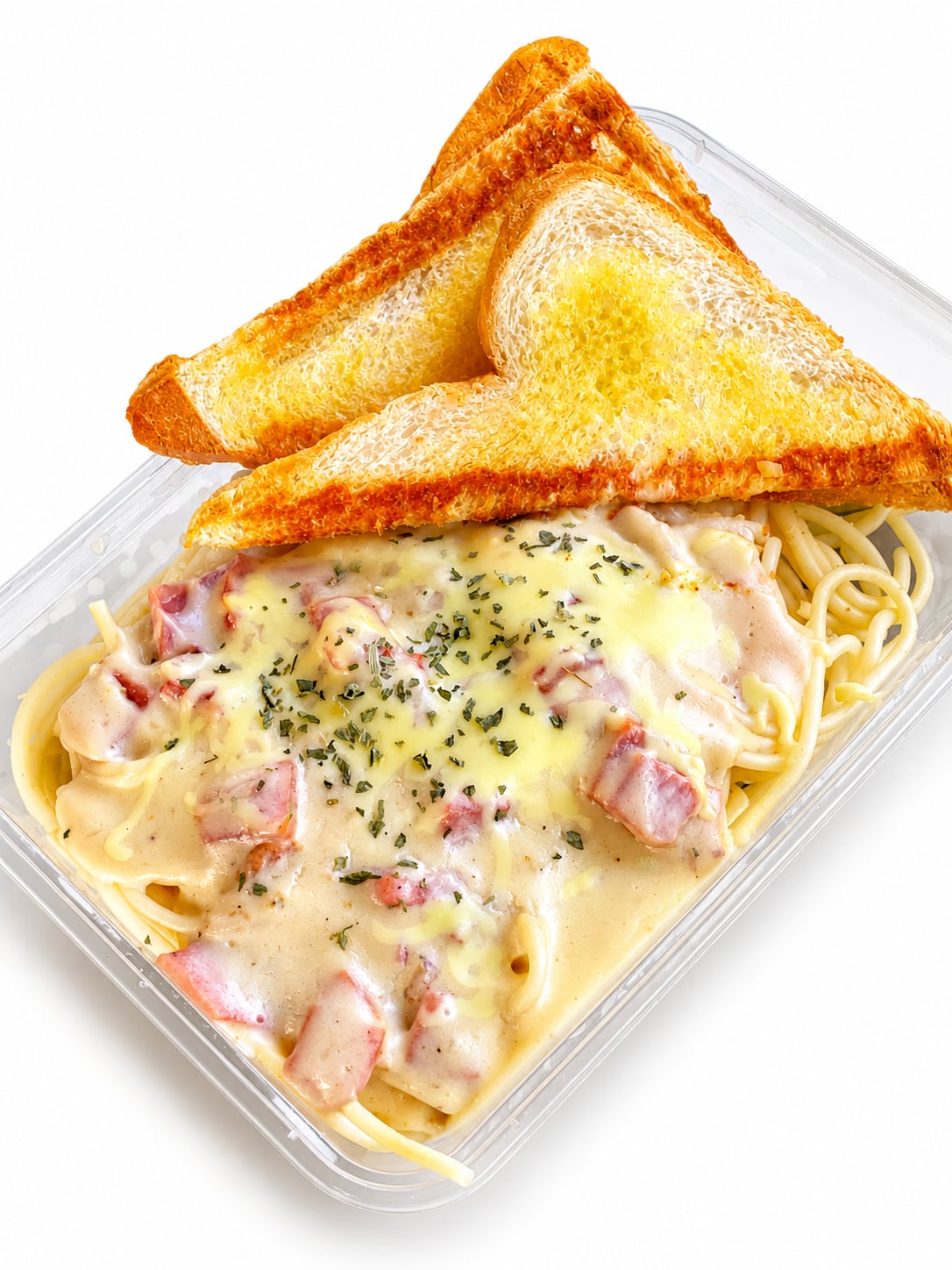 Carbonara with toasted bread