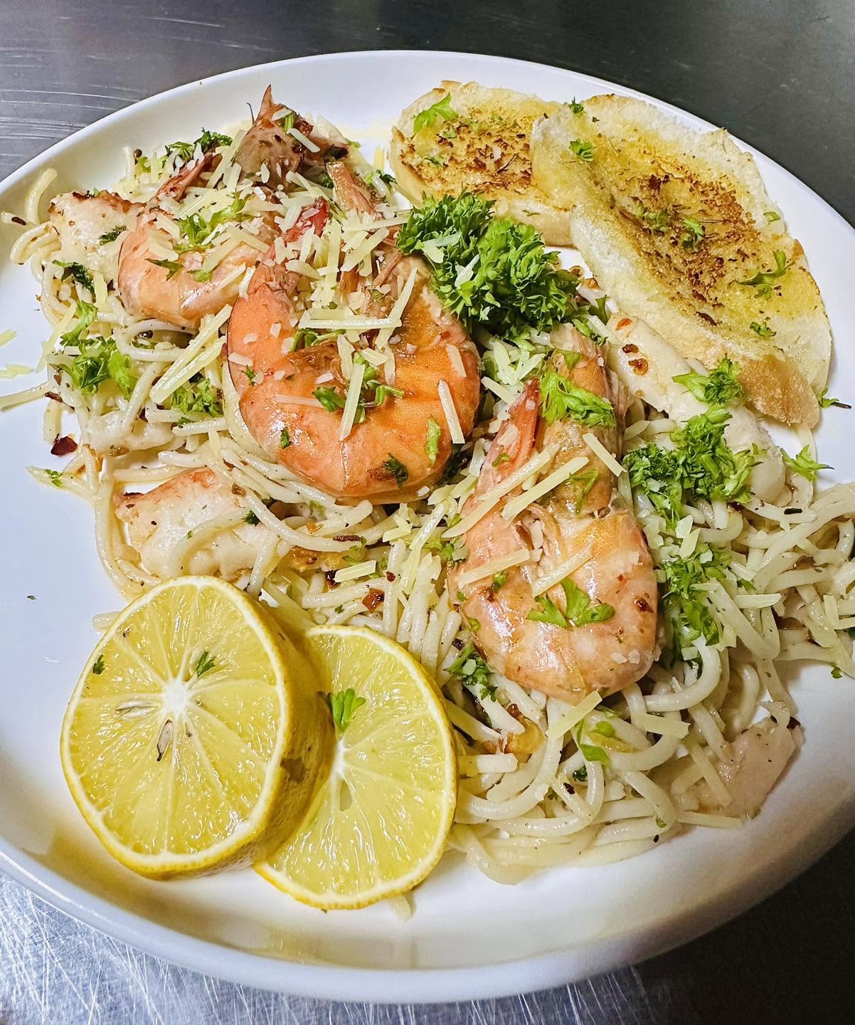 Spicy seafood aglio olio